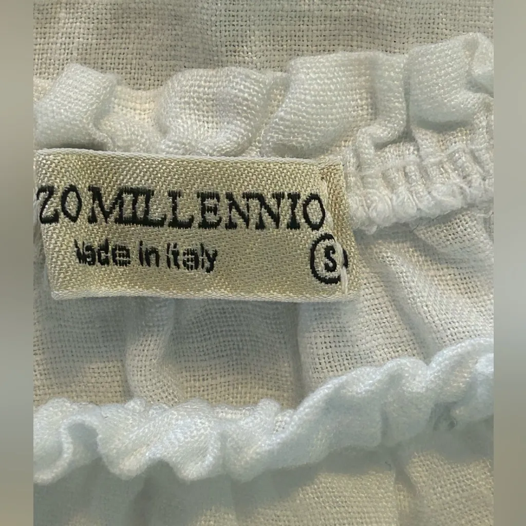 Terzo Millennio Italy Ruffle Top Blouse White 100% Linen - Image 3