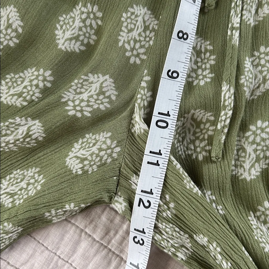 Patrons of peace sage green pull on wide leg boho gauze floral pants XS - Image 7