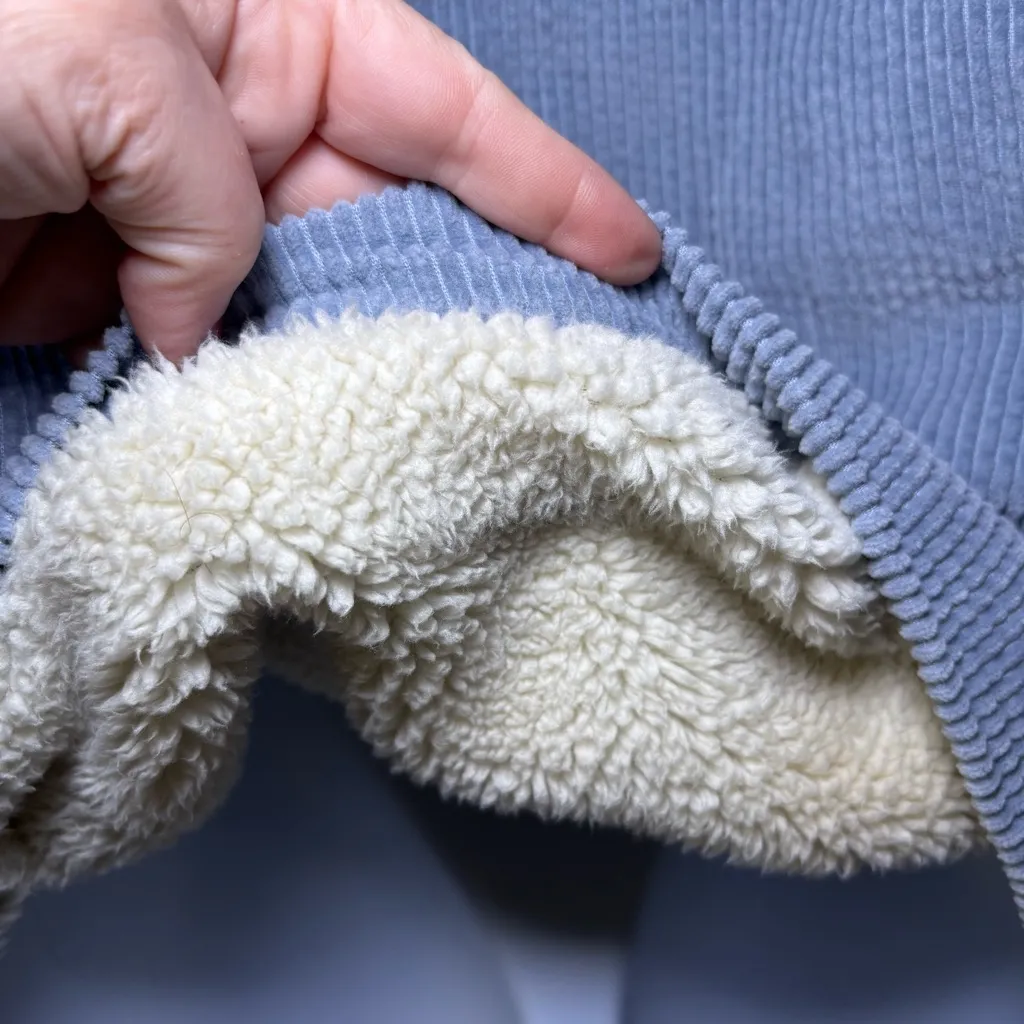 L.L. Bean Woman's Button Up Sherpa Lined Corduroy Jacket Chore Blue Medium Barn - Image 11