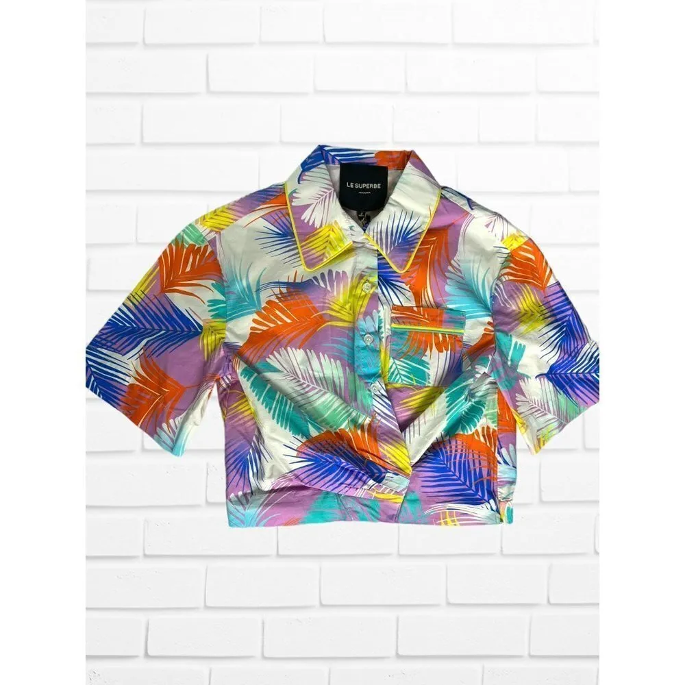 LE SUPERBE Shirt Women's Size‎ 2 Extra Camp Shirt In Desert Palms Brights - Image 3