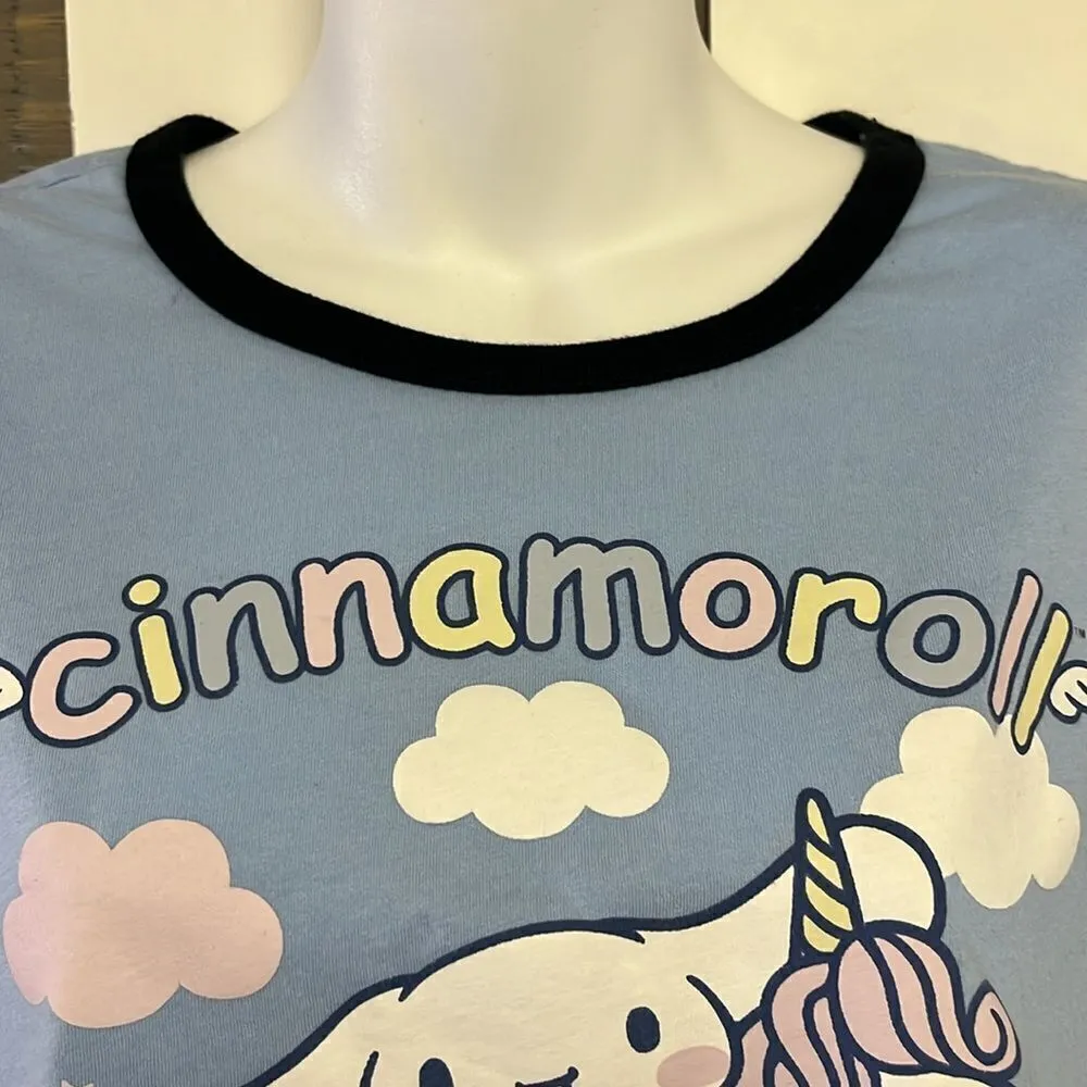 Cinnamoroll by Sanrio Periwinkle with Black Trim Cropped Cotton Blend T-shirt-00 - Image 4