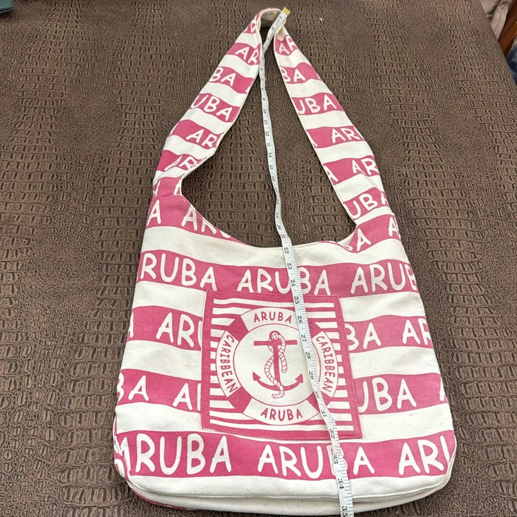 Aruba Caribbean Pink White Canvas Shoulder Bag Souvenir Tote Hobo Purse - Image 2