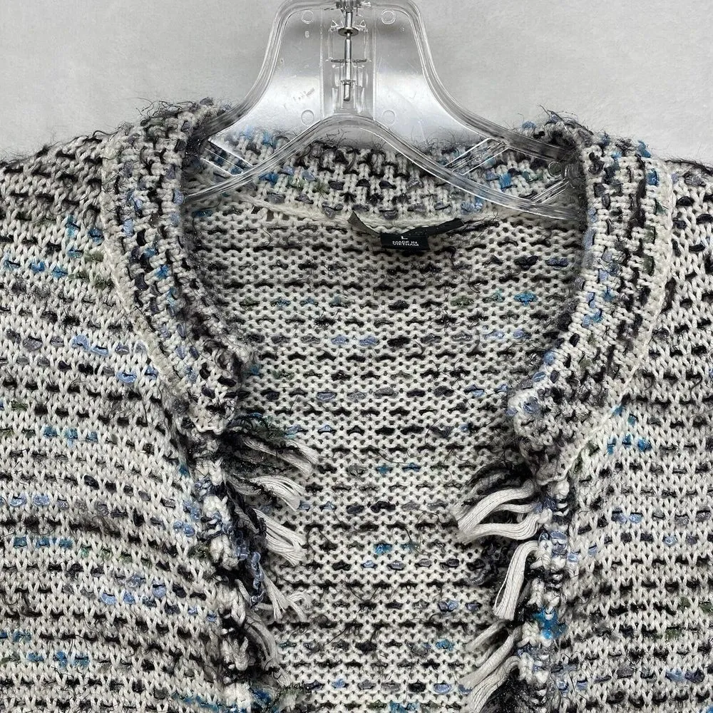 Carlisle Cardigan Sweater Womens Large Open Knit Duster White blue black boho - Image 4