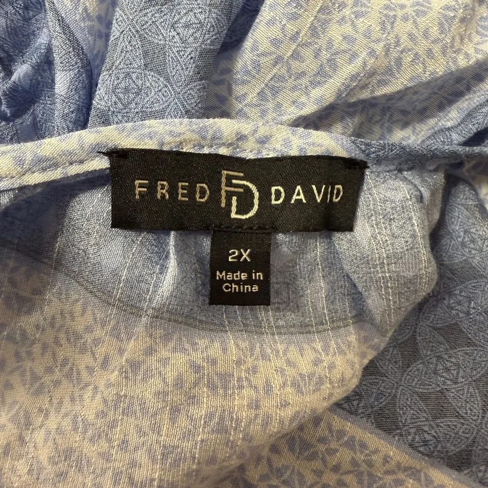 Women's Fred David Blouse Top 2X Blue White - Image 7