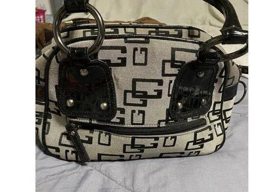 Cute handbag Black design patterns on grey background small purse Gray - Image 1