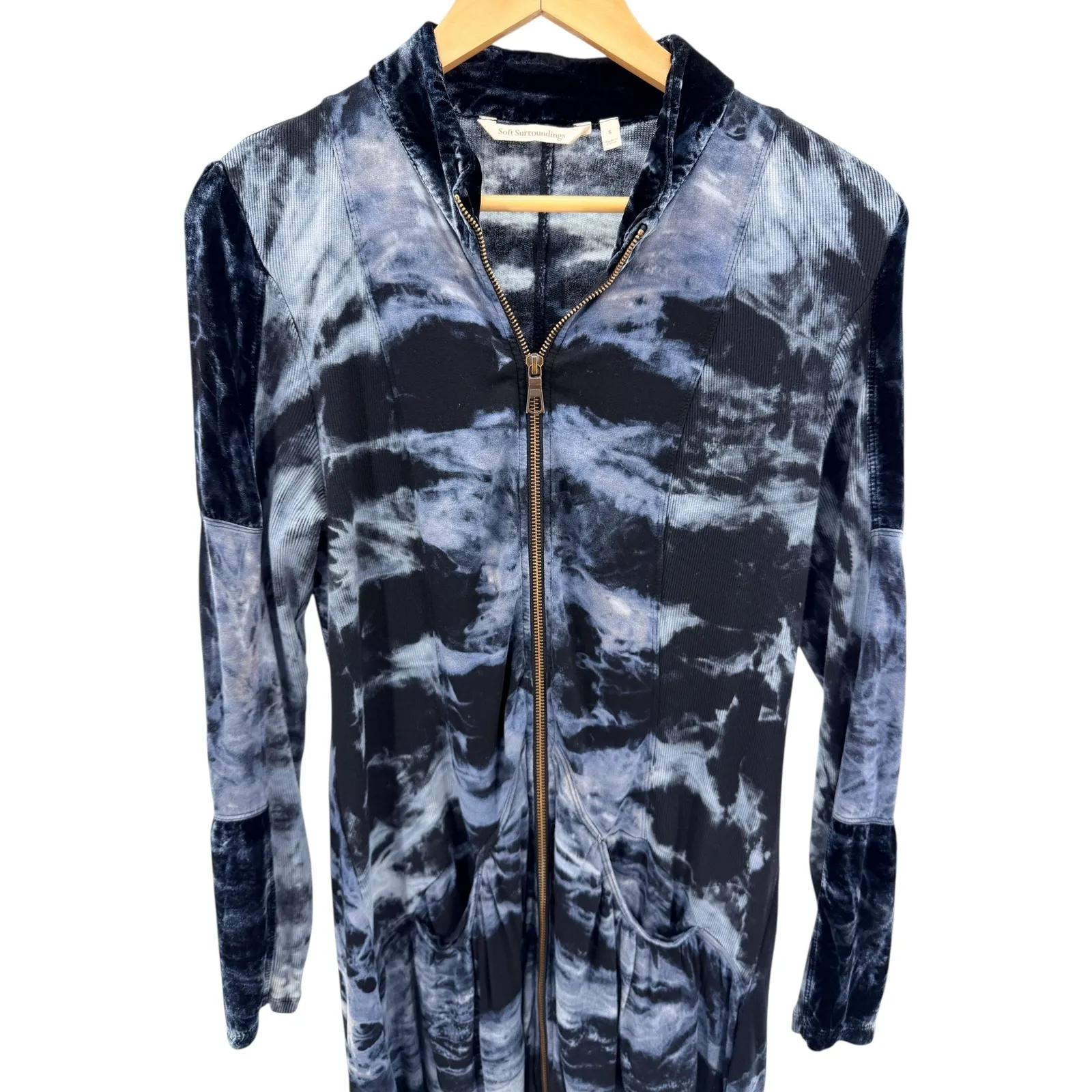 Soft Surroundings Velvet Trim Tie Dye Zip Up Long Sleeve Dress Dark Academia S - Image 6