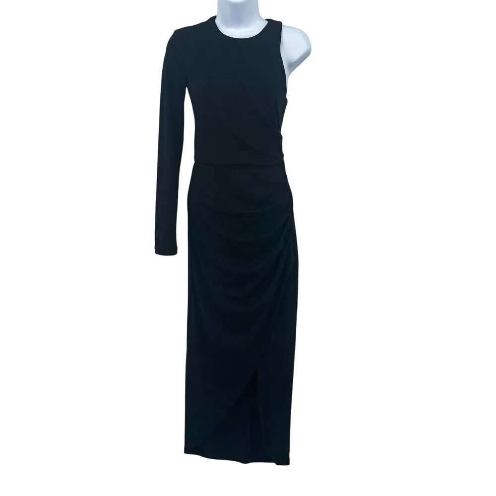 Dynamite One Shoulder Long Sleeve Jersey Ruched Midi Dress Black XS - Image 3