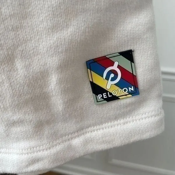 Peloton Cream Color Rainbow Embroidered Sweat Shorts Drawstring Elastic Waist M - Image 6