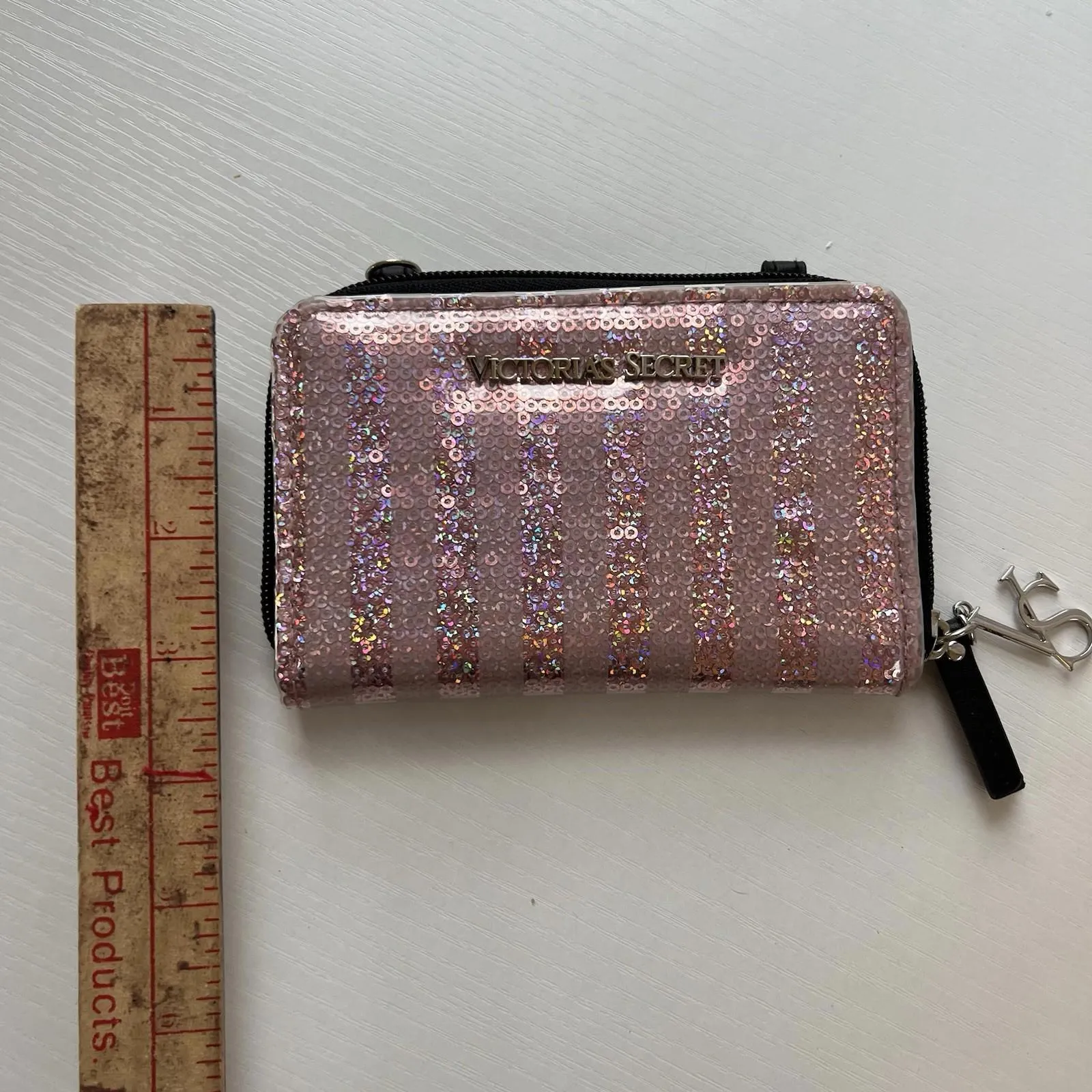 Y2K Victoria's Secret Pink Sequin Stripe Wallet Phone Case pink glitter cute - Image 9