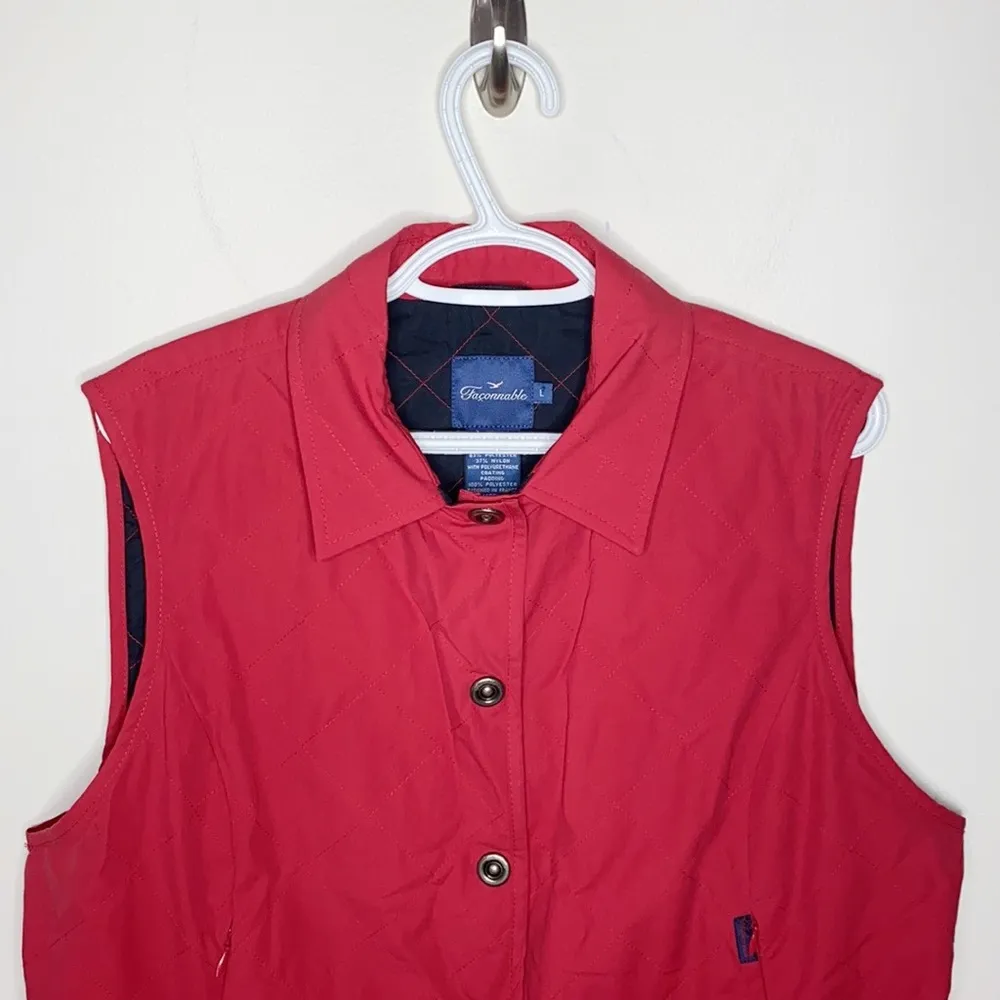 Faconnable red water resisted quilted button up vest size L - Image 52