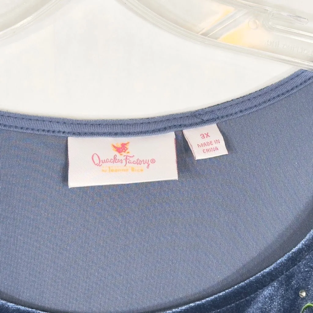 Quacker Factory Plus Size 3X Dress Blue Velvet Embroidered Rhinestone Midi 465 - Image 7