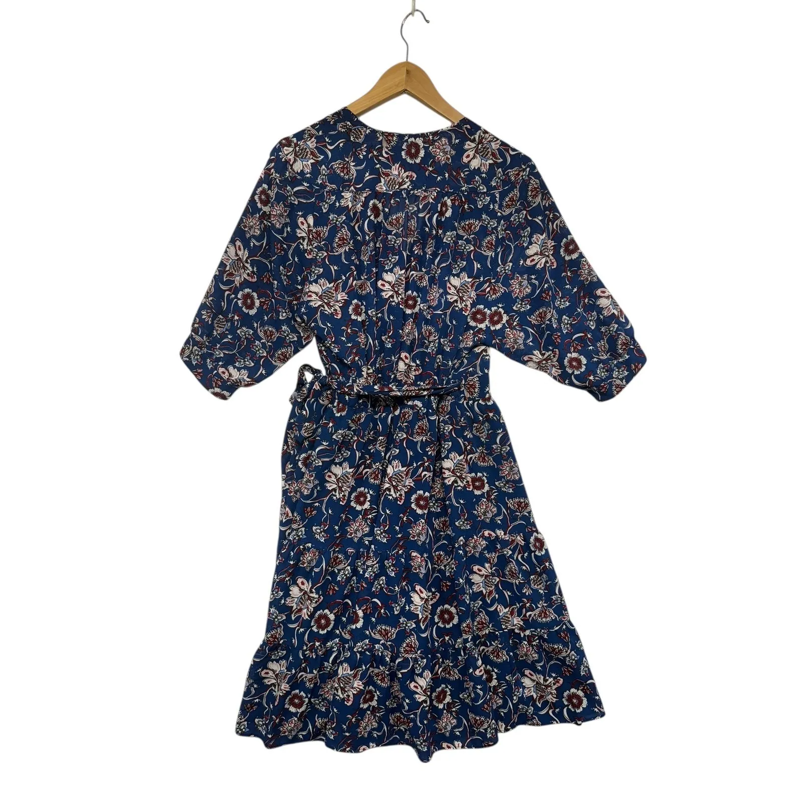 GERARD DAREL Paris‎ Floral Wrap Dress Midi Blue Red White Women Size 10 - Image 8