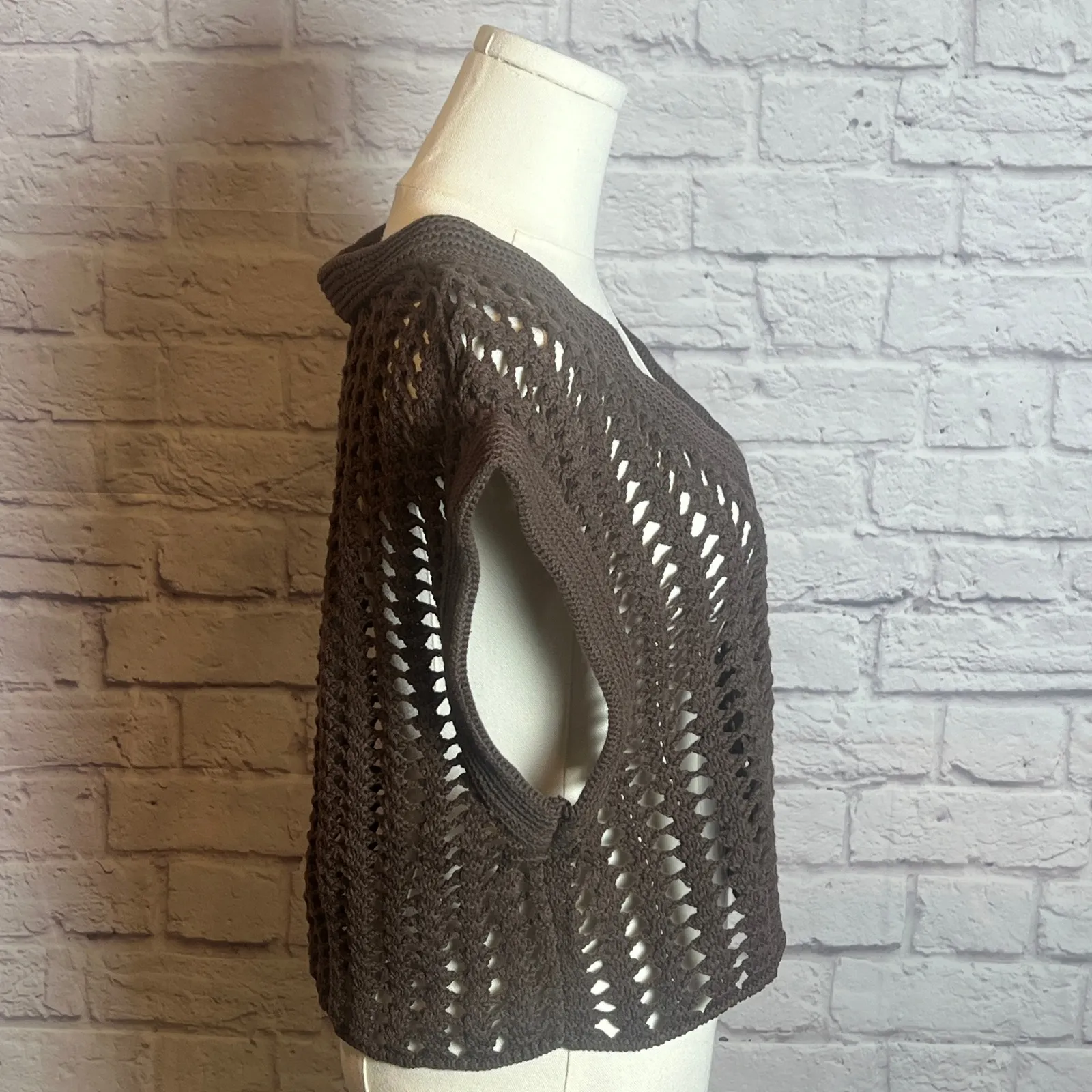 Honor The Gift Women's M Brown Crochet Sweater Vest Cotton Blend Preppy Boho Size M - Image 3