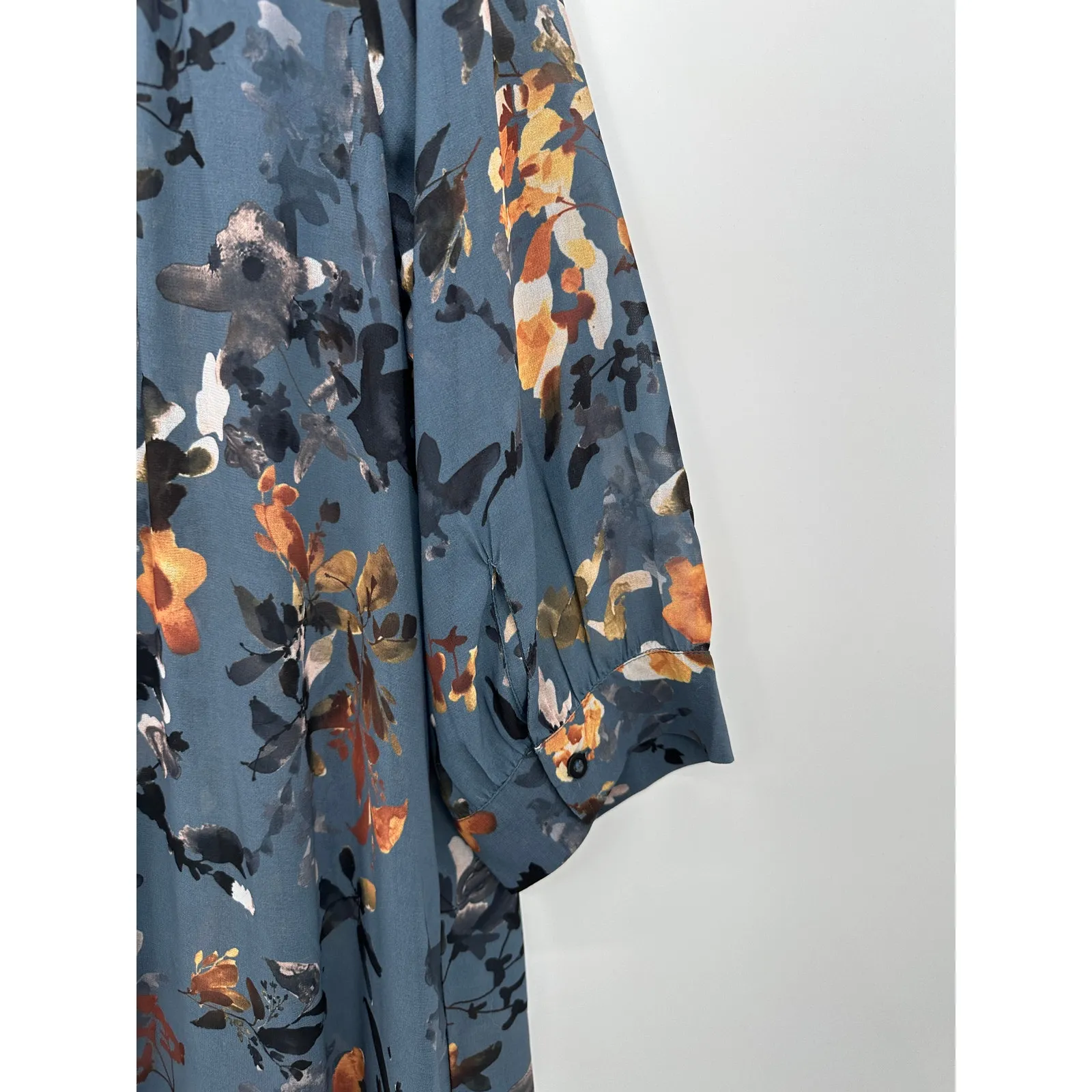 Wayward Fancies Pintuck Pleat Floral Print Georgette Shirtdress Women 2X Sheer Blue - Image 10