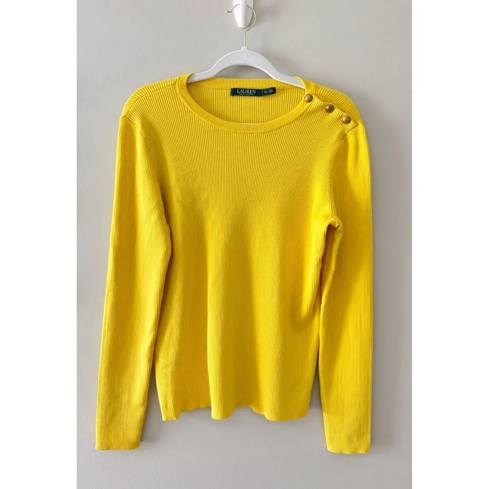 Lauren Ralph Lauren Ribbed Sweater Size XL Crewneck Gold Buttons - Image 4