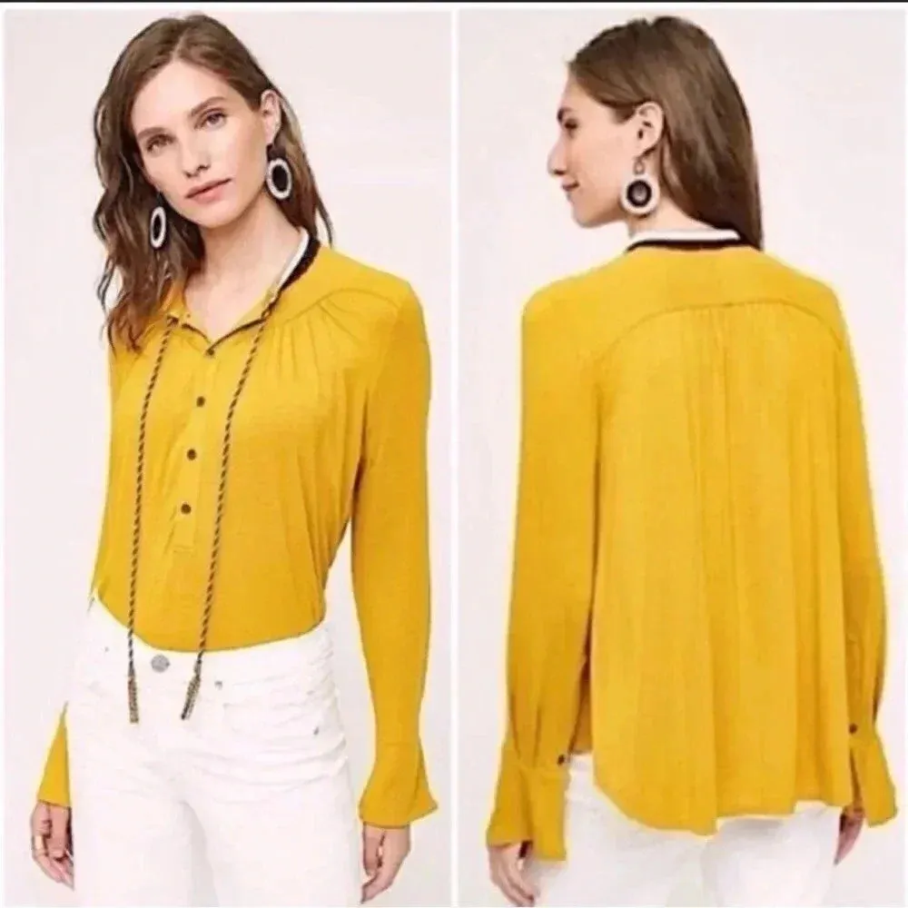 Anthropologie Akemi + Kin Goldie Mustard Top with Tassles size XS NwT - Image 2
