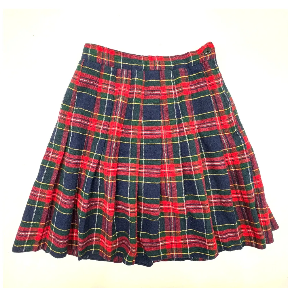 Vintage Plaid Mini Skirt Red Tartan Pleated Preppy Size XS - Image 4