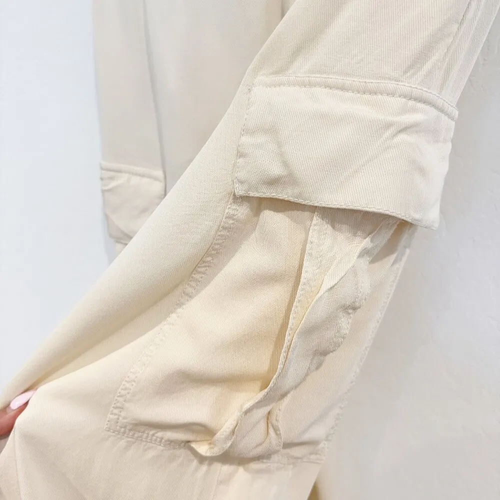 Zara Wide‎ Leg Cargo Trouser Pants in Cream Office Contemporary Work Size Small - Image 6