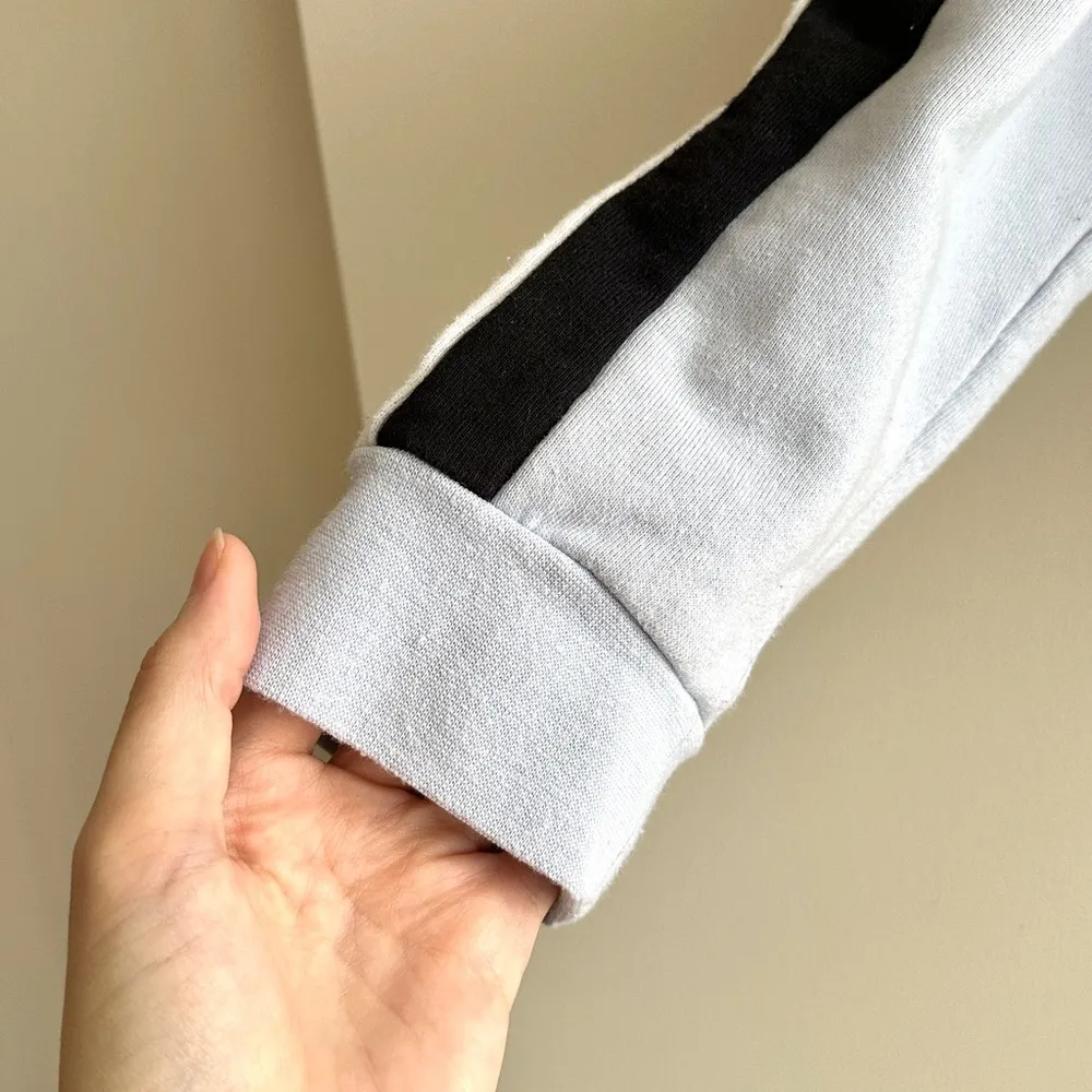 Destined Y2K Cropped Sweatshirt, Light Blue/Black/White Striped, Size Medium - Image 6