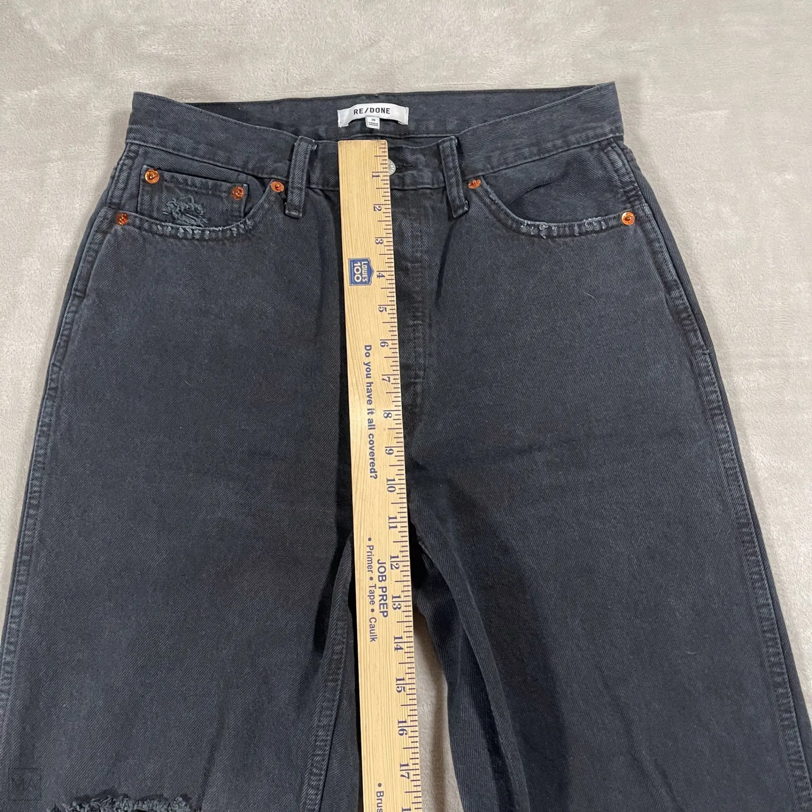 Re/Done Womens Jeans Loose High Rise Straight Distressed Denim Button Fly 28 Blk - Image 5