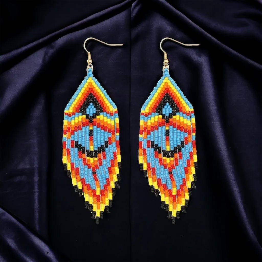 1 Pair Multicolor Bohemian Beaded Tassel Earrings Ethnic Tribal‎ Style Blue - Image 6