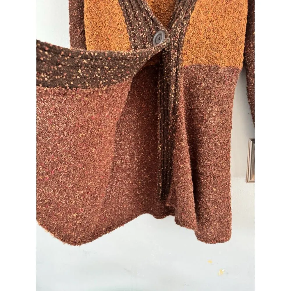 Coldwater Creek Brown Popcorn Knit Single Button Cardigan Sweater Tunic Sz Small - Image 5