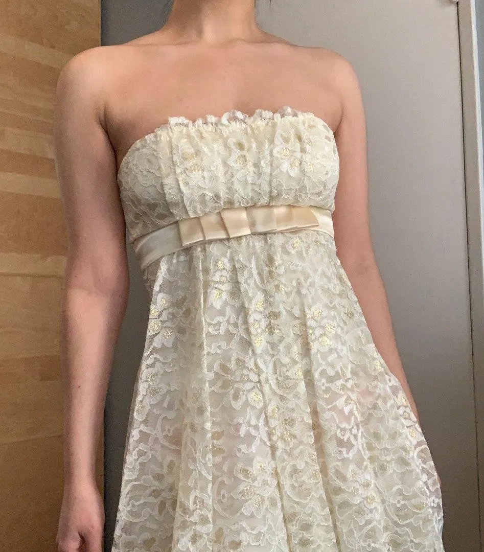 Strapless Bubble Hem Butter Yellow Lace Formal Dress Size 2 - Image 2