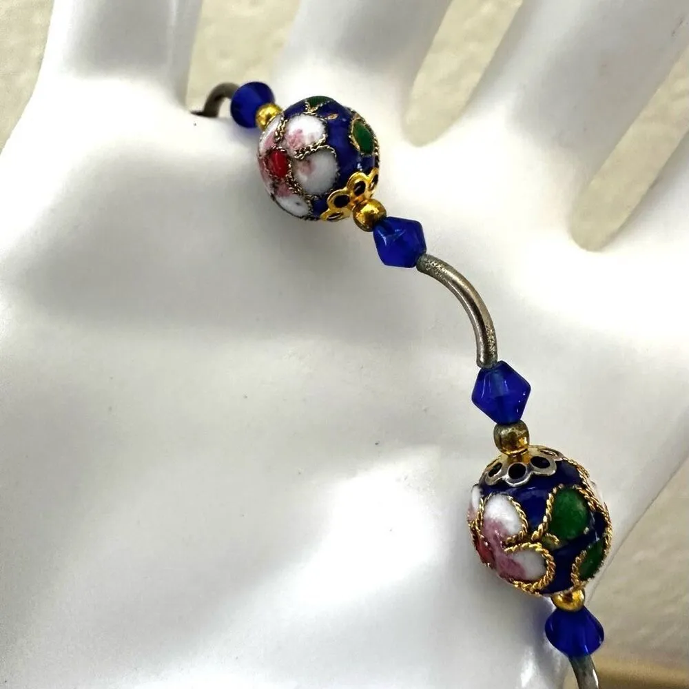 Cloisonné silver tone beaded bracelet Blue - Image 4
