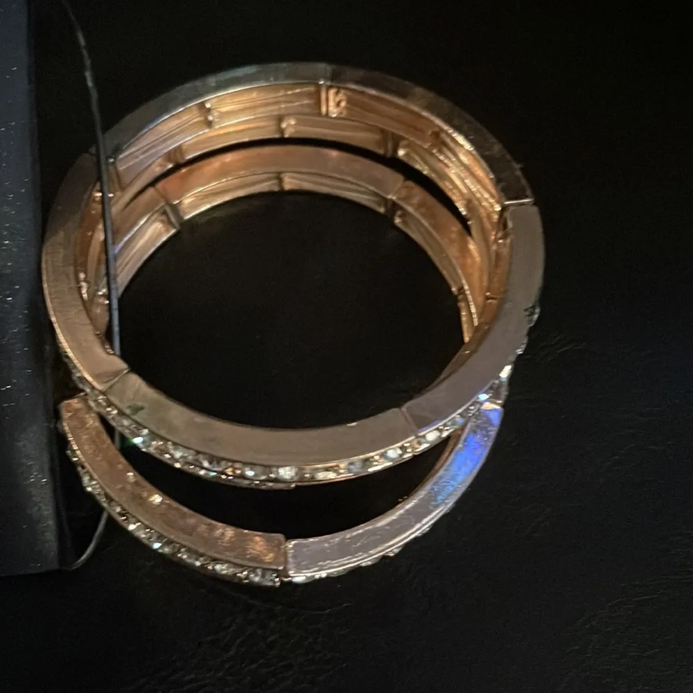 New set of three Badgley Mishka rose gold bling with crystals stretch bracelet - Image 2