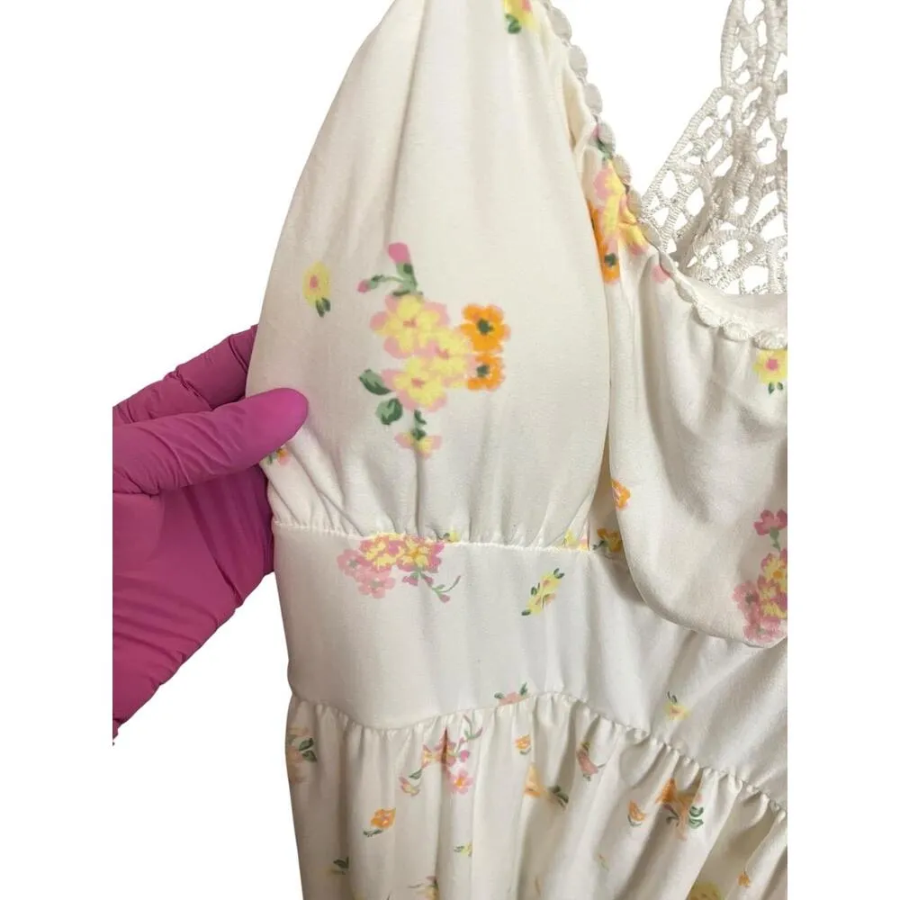 No Boundaries Dress Juniors L Floral Spaghetti Straps Racerback Lace Cottagecore - Image 5