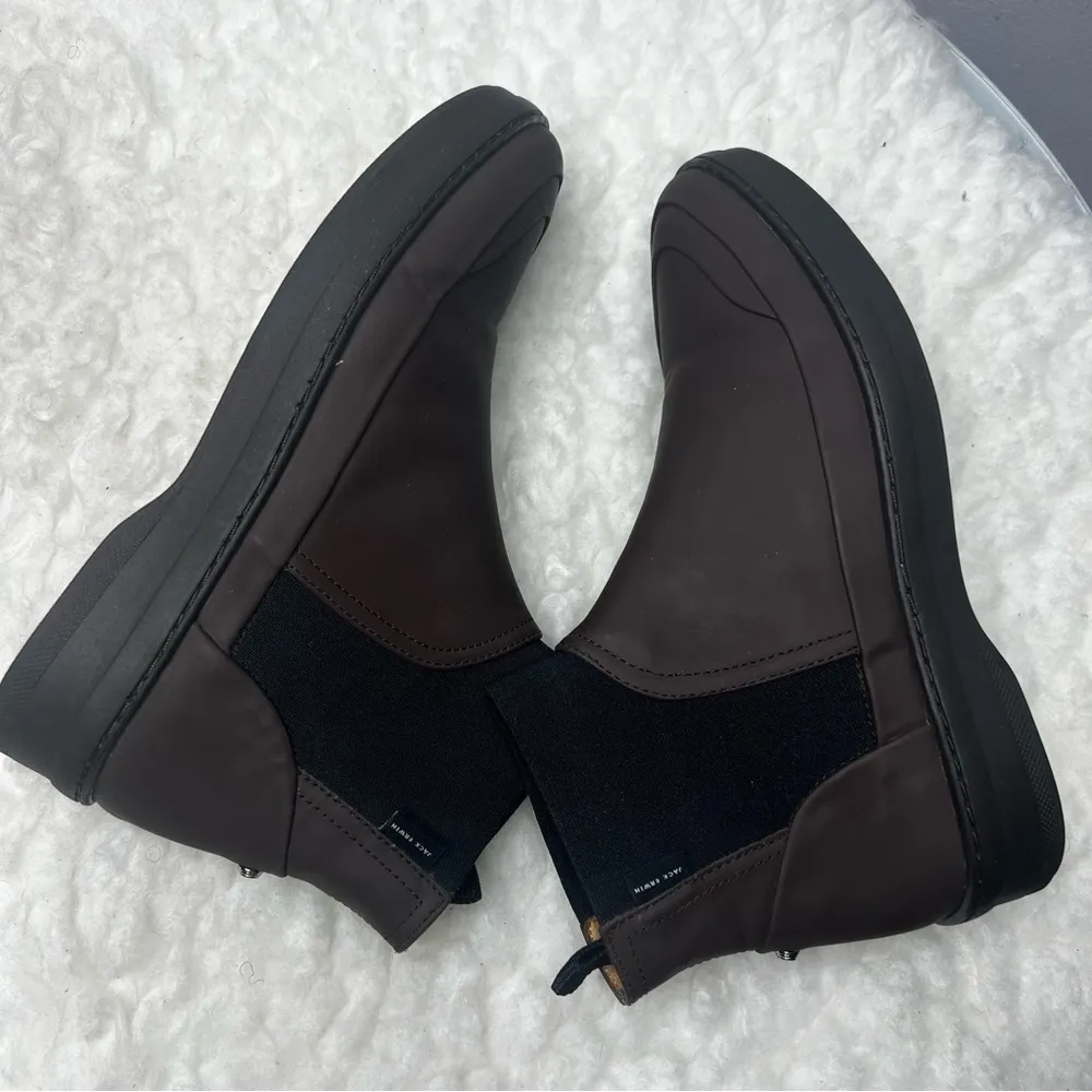 Jack Erwin Brown Rubberized Calf Leather Ankle Chelsea Boots . - Image 4