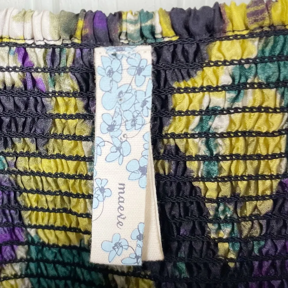 Anthropologie Maeve Giverny Silk Floral Purple Yellow Smocked Dress Size Small - Image 6