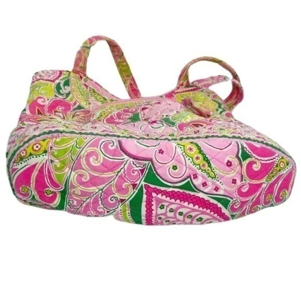 Vera Bradley Pink Green Paisley Floral Quilted Shoulder Bag Tote Purse OS - Image 6