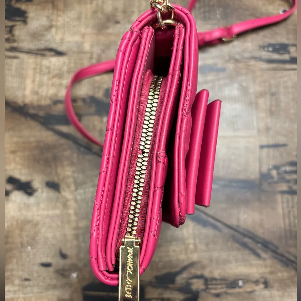 Betsey Johnson® Xodanie Fuchsia Quilted Hearts Bow Crossbody Bag - Image 8