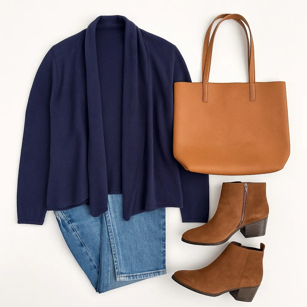 AQUA 100% Cashmere Navy Drape Front Cardigan M Soft Layering Knit Quiet Luxe GUC - Image 3