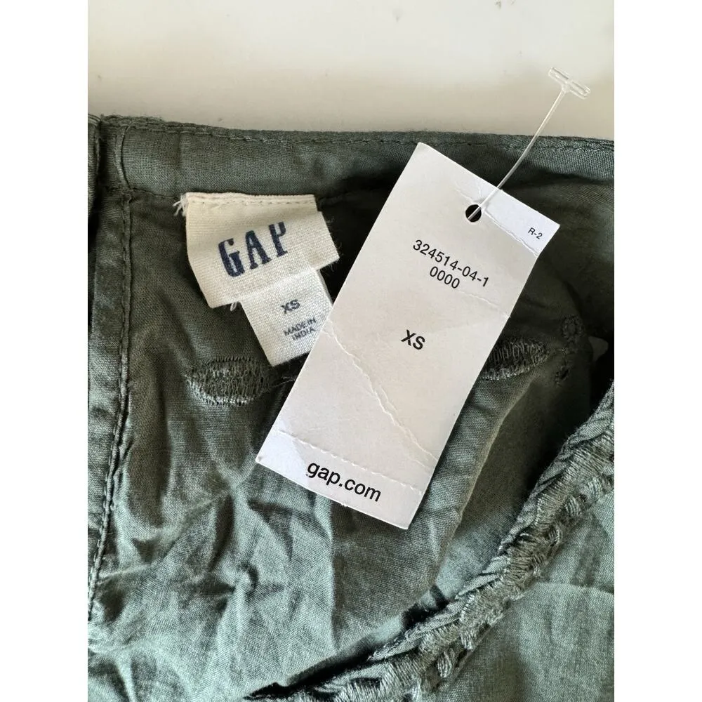 NWT Gap Sage Green Popover Cotton Eyelet Long Sleeve Top Women’s Size XS - Image 7