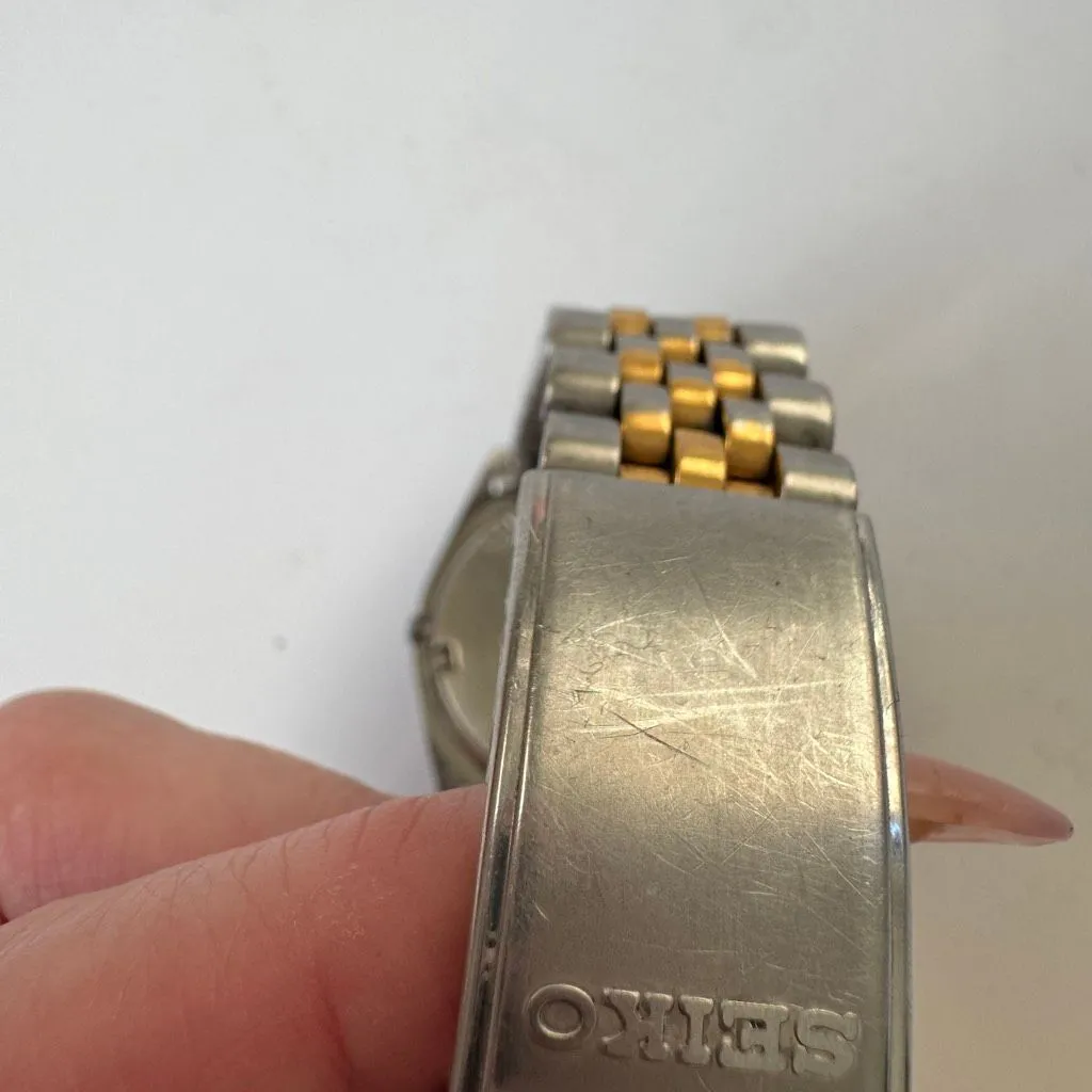 Men's Seiko Day Date 7N43-8119 Japan Quartz Watch Gold Blue Jubilee Bracelet - Image 5