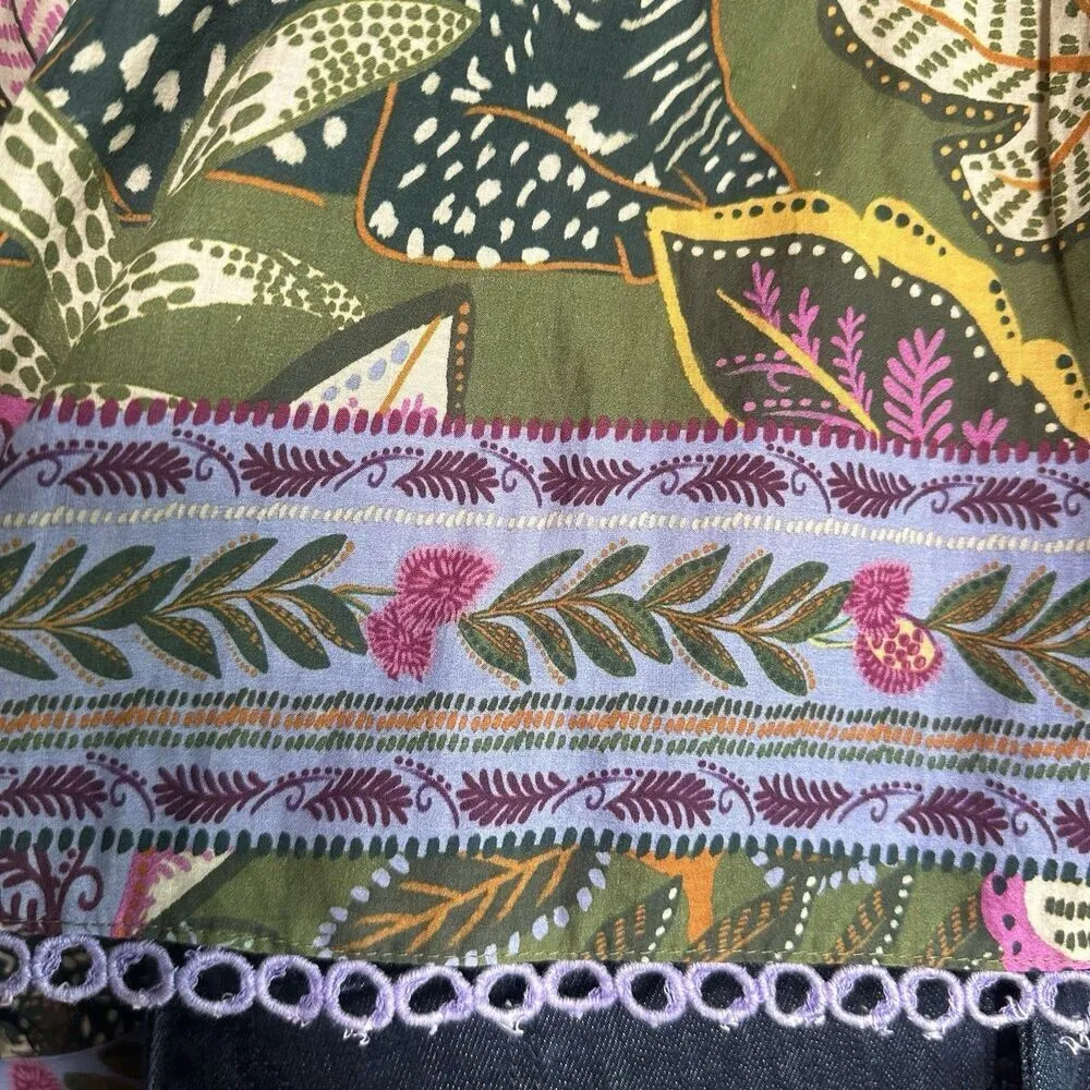 Farm Rio Blouse Top XS Green Jungle Fairy Boho Botanical Tropical Praire Resort - Image 11