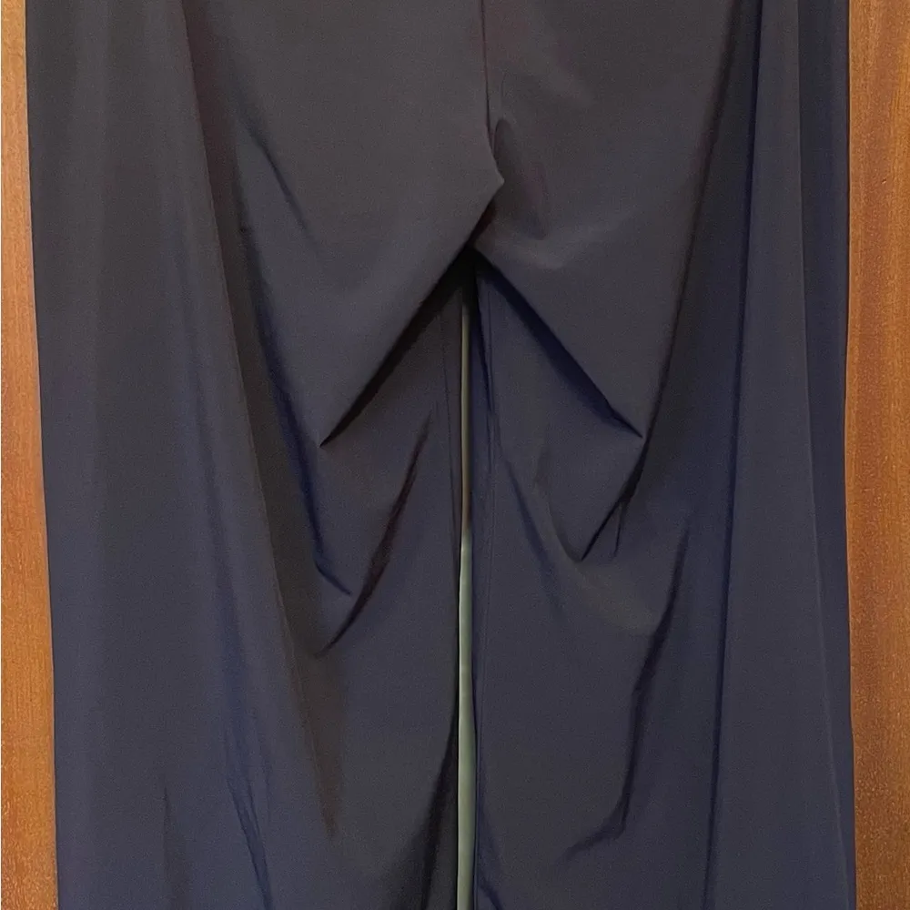 Athleta Women Wide Leg Navy Blue w Black Pinstripe “Tux”Athletic Pants - Image 2