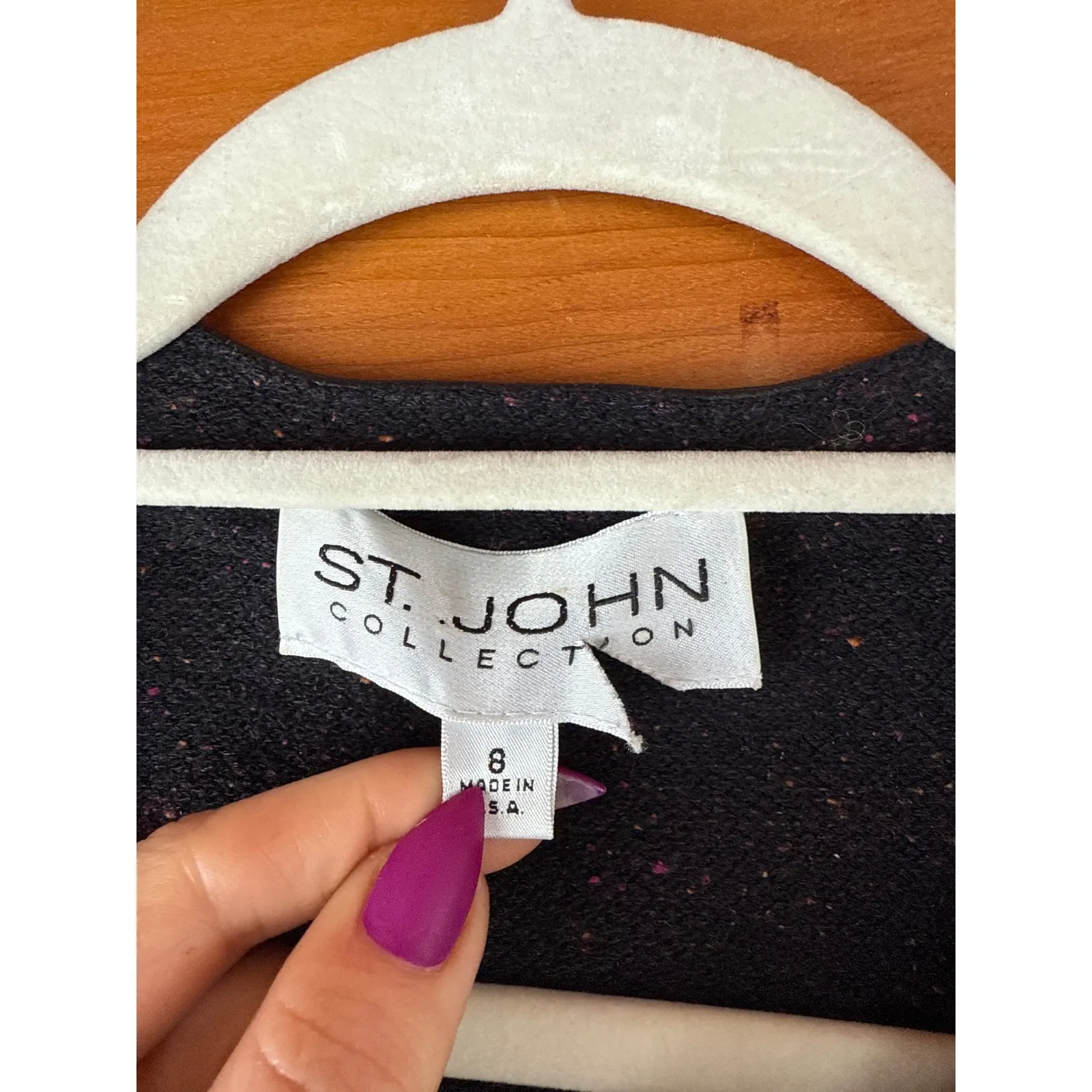 ST. JOHN Collection Vintage Black Zip Front Knit Jacket VTG Career Womens Size 8 - Image 3