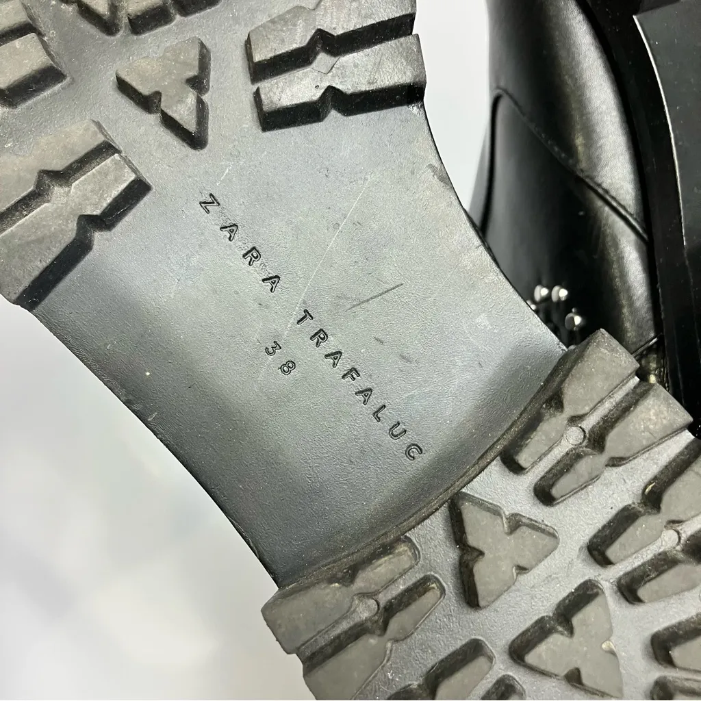 Zara Trafaluc black studded pull on boots women’s size 38 punk gothic streetwear - Image 10