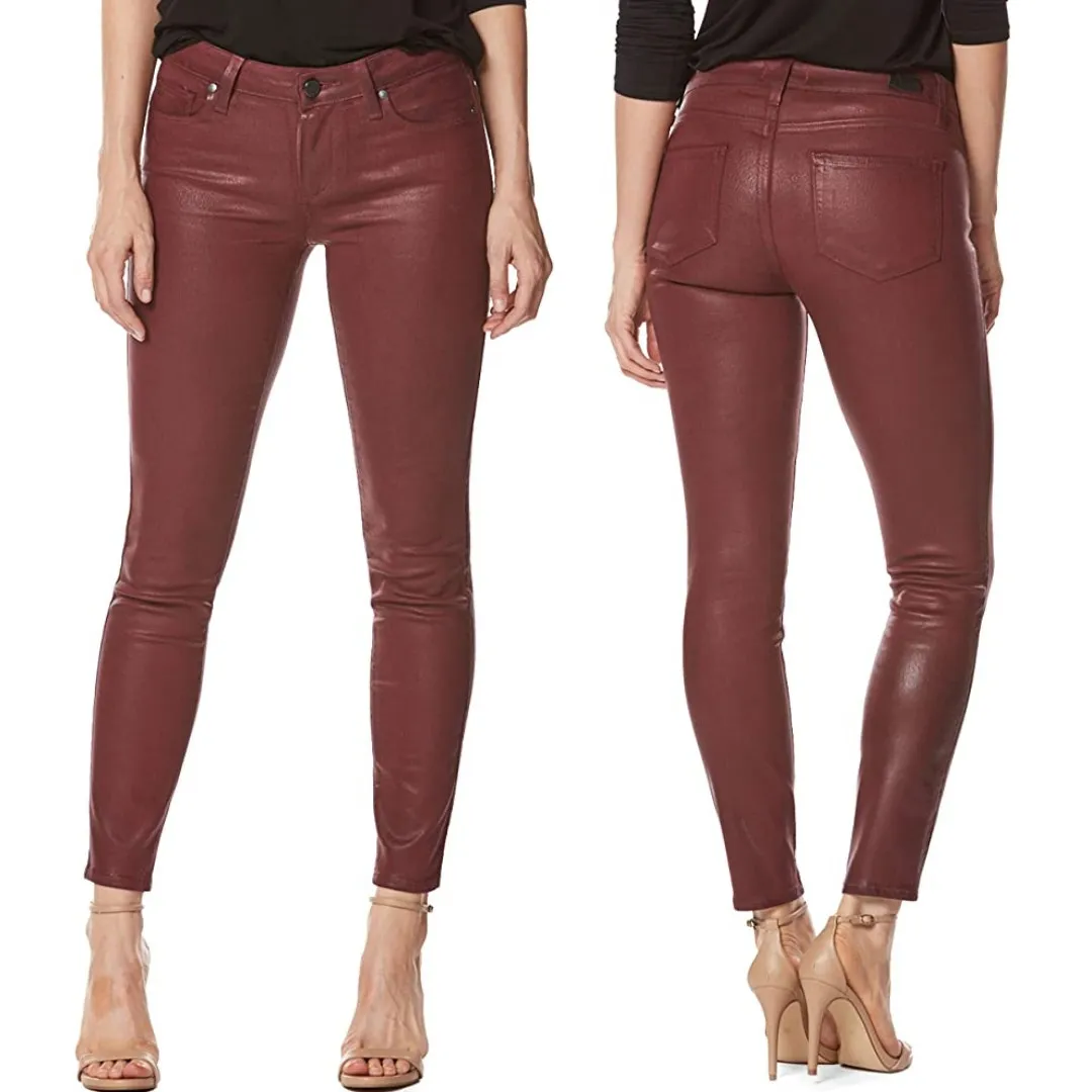 NEW Paige Denim Hoxton High-Rise Coated Skinny Ankle Jeans Rouge Luxe Size 23 XS - Image 3
