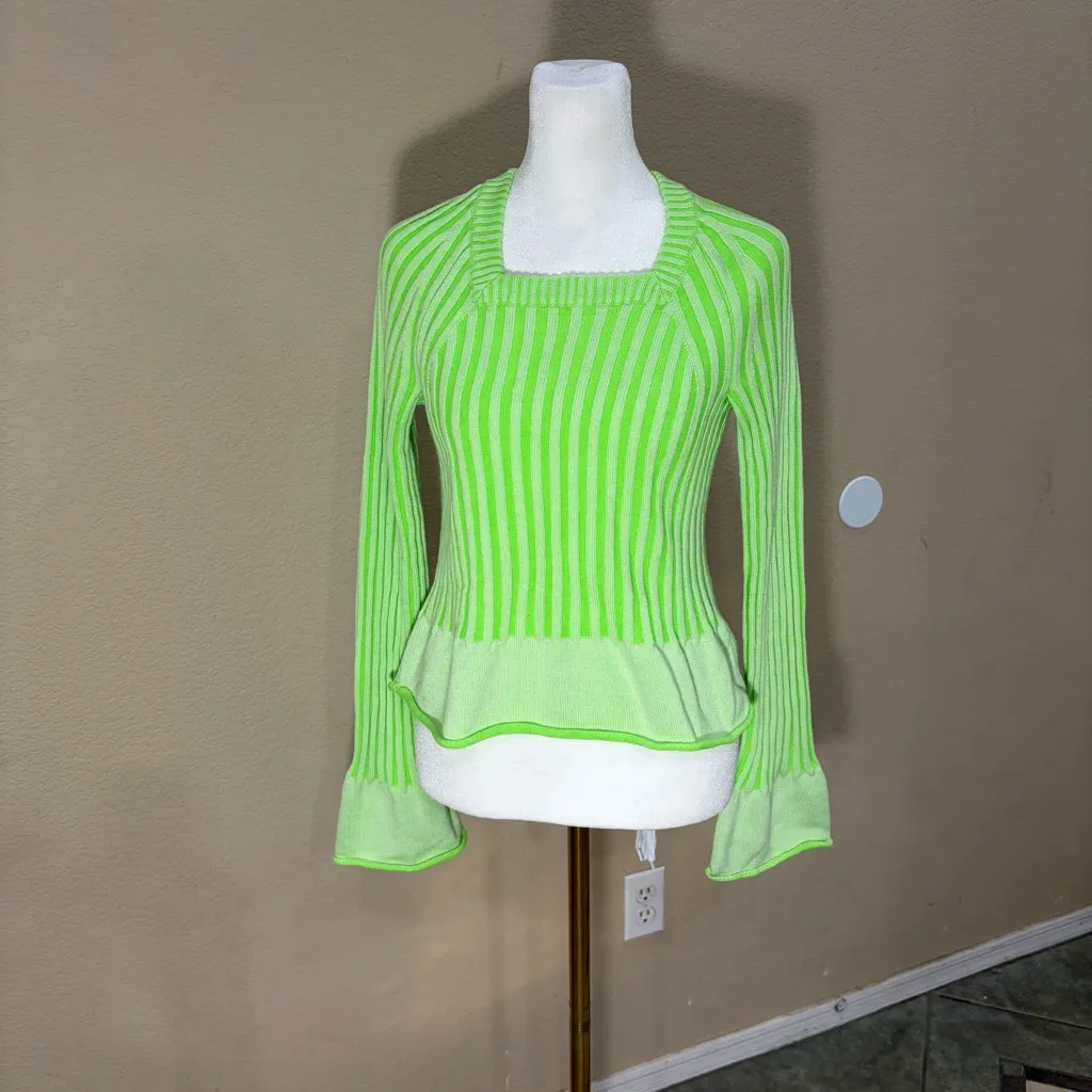 Rodebjer Eshe Rib Knitted Sweater In Techno Green Sz S Funky Retro Party EUC - Image 2
