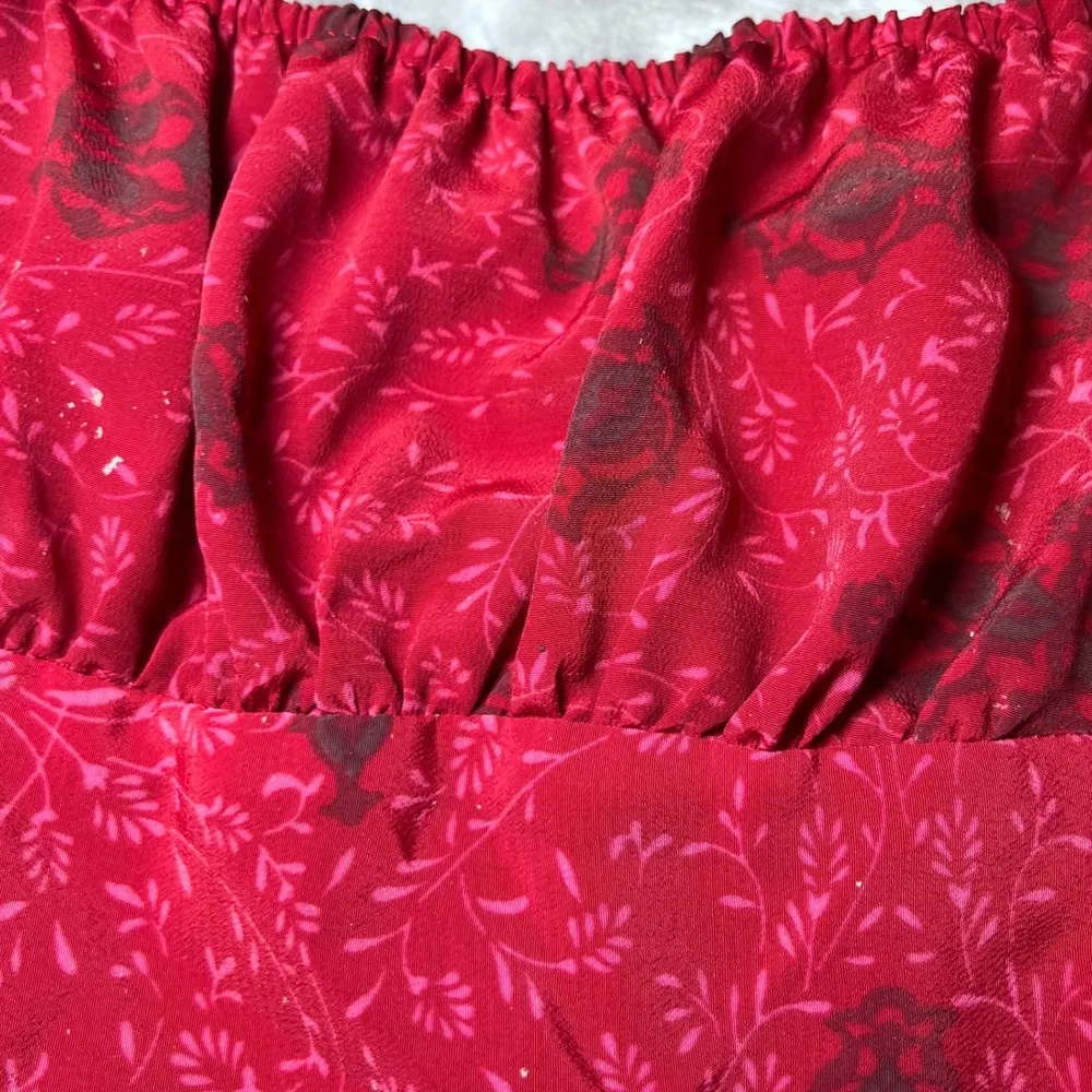 Jonathan Martin Vintage Y2K Babydoll Dress Womens 7 Red Floral Spaghetti Strap - Image 13