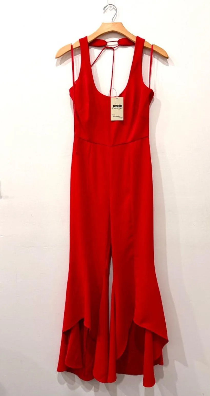 INTERMIX Gabrielle Sleeveless Scoop Neck Ruffle Hem Jumpsuit Red Women's 0 - Image 3