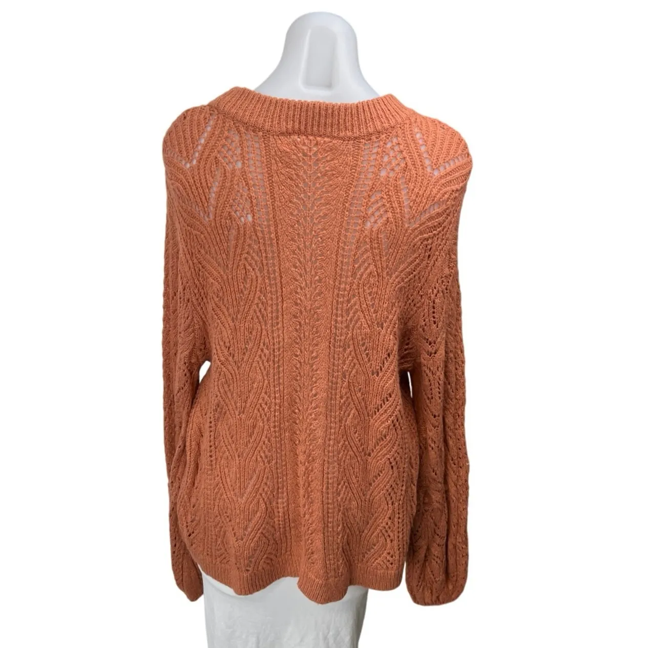 Leith Women Orange Coral Crochet Open Cable Knit Long Sleeve Sweater Top Size 2X - Image 2