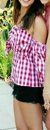 Red Checkered Boutique Off Shoulder Top - Image 4