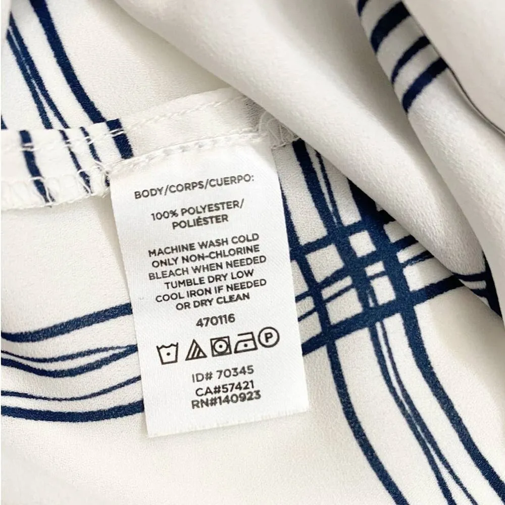 Loft Women's Tops Ruffle Tie-Neck White Blue Windowpane Dress Blouse‎ - L - Image 10