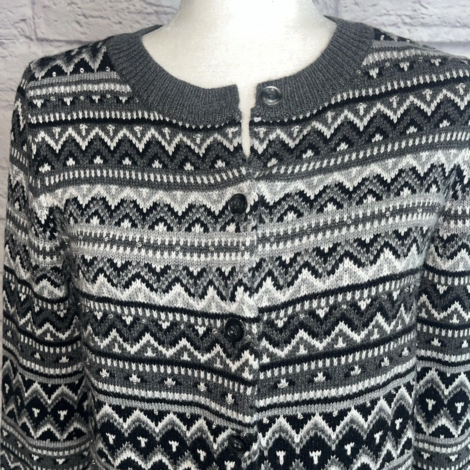 Talbots Women’s Grandmacore Lambswool Blend Beaded Cardigan Sweater Size Small - Image 2