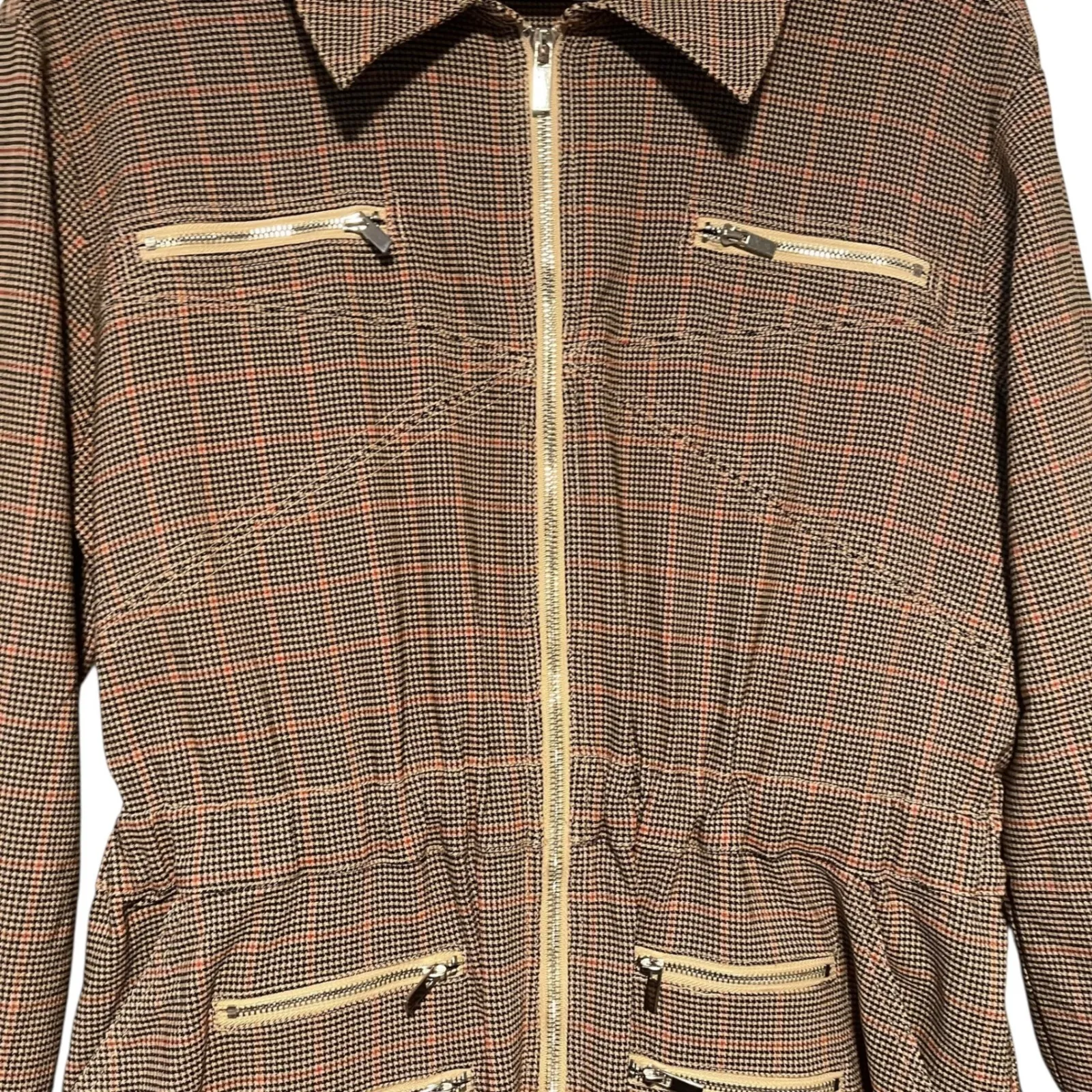 WEWOREWHAT Houndstooth Jumpsuit Women's M/M Long Sleeve Zip‎ Front Pockets - Image 3